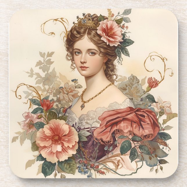Porta-copo Clássica, Bela Nobre com Ornamento de Rosas (Frente)