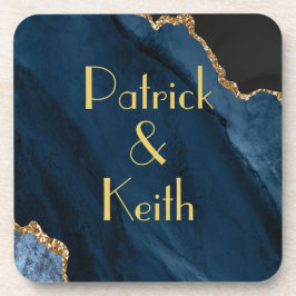 Porta-copo Coaster de bebidas AGATE DOURADAS e marinhos