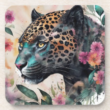 Coaster De Bebidas De Arte Floral Da Jaguar Waterc