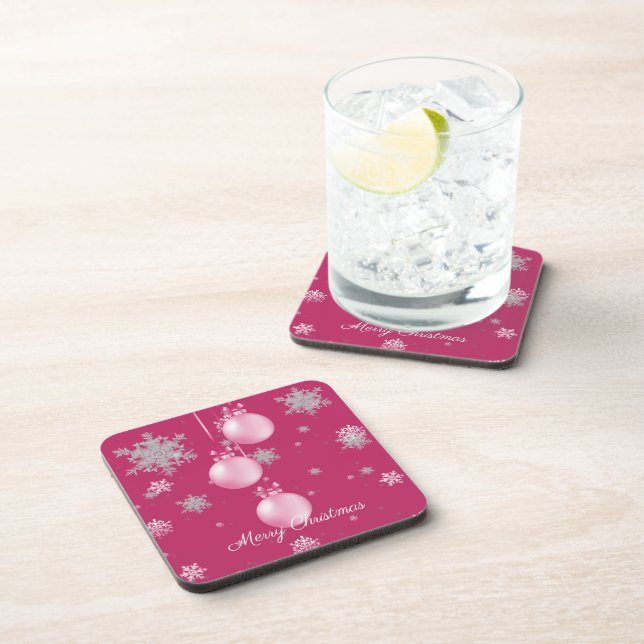 Porta-copo Coaster de bebidas de Enfeites de natal rosa (Lado Direito)