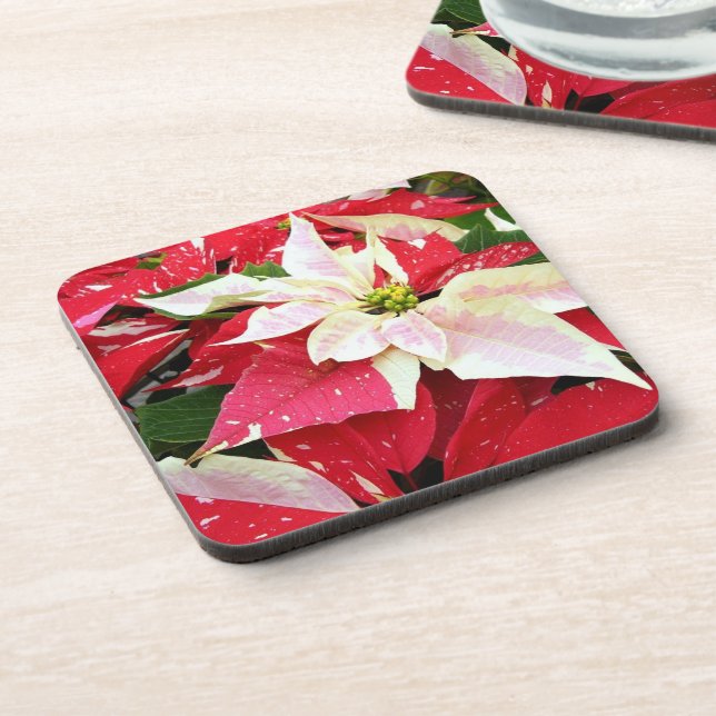 Porta-copo Coaster de bebidas de férias de poinsettia vermelh (Left Side)