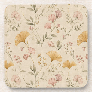 Porta-copo Cobertor Floral Vintage Videira Botânica Mostarda