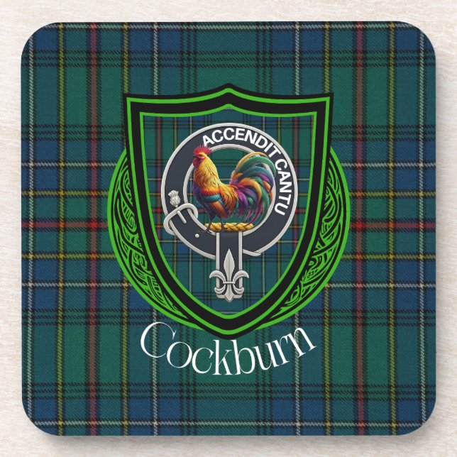 Porta-copo Cockburn Scottish Clan Tartan & Crest (Frente)
