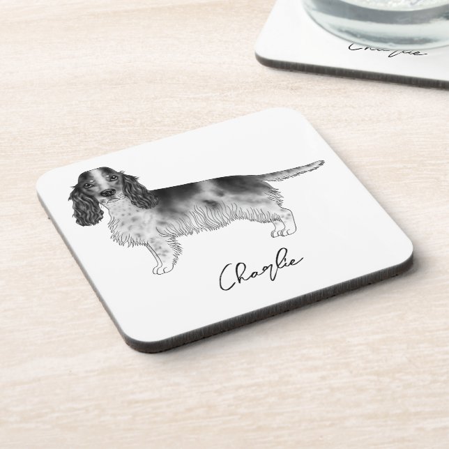 Porta-copo Cocker Spaniel em Preto e Branco & Texto Personali (Left Side)