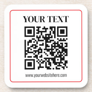 Porta-copo Código QR simples preto e branco com borda vermelh