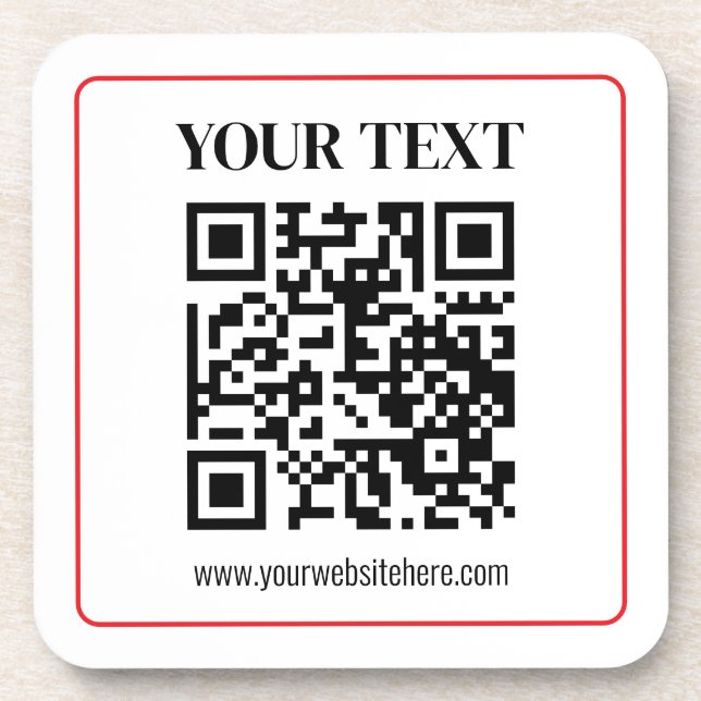 Porta-copo Código QR simples preto e branco com borda vermelh (Frente)