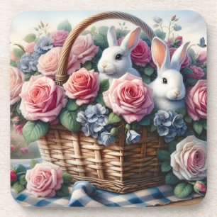 Porta-copo Coelhinhos Aninhados Entre Rosas de Cottage