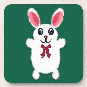 Porta-copo Coelho Bonito Fofo Branco com Laço Vermelho - Chri