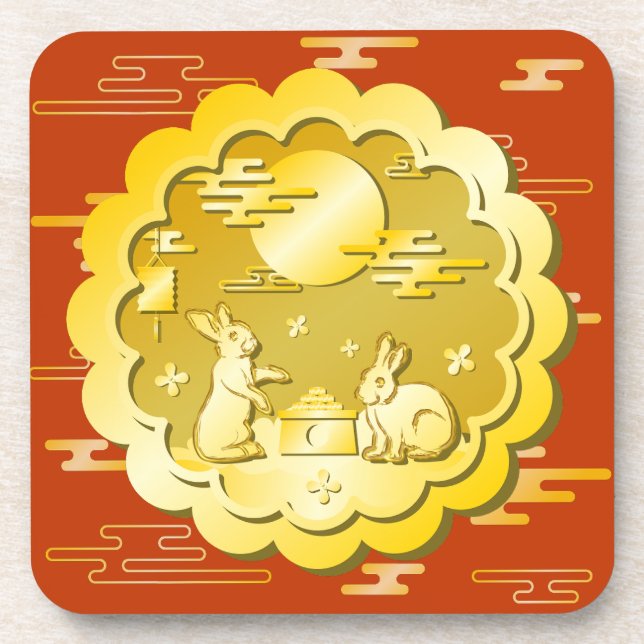 Porta-copo Coelho da Lua Dourada do Festival de outono do méd (Frente)