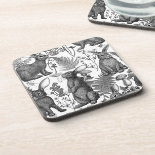 Porta-copo Coelhos e flora florestal2 Coaster de bebidas
