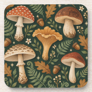 Porta-copo Cogumelos samambaia e folhas de outono em verde fl