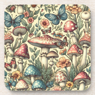 Porta-copo Cogumelos Vintage, Flores, Borboletas Caprichosas