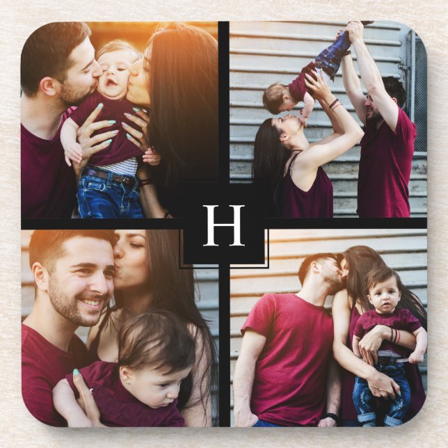 Porta-copo Colagem de 4 fotos e monograma (Frente)