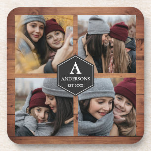 Porta-copo Colagem de Fotos da Família Rustic Barn Wood 4 Pi