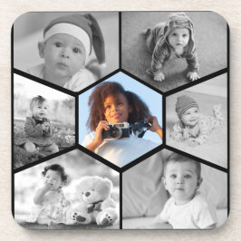 Porta-copo Colagem de Fotos de Hexágono Preto e Branco