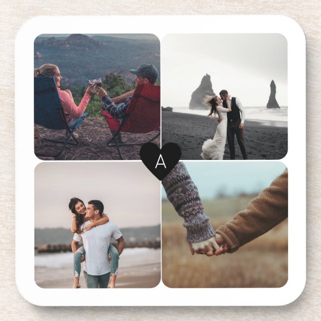 Porta-copo Colagem de Fotos e Monograma do Newlyweds (Frente)