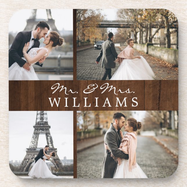 Porta-copo Colagem de Fotos Moderna Monograma Novo Madeira Ru (Frente)