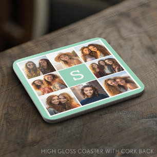 Porta-copo Colagem de Fotos Monograma Personalizado Verde Men