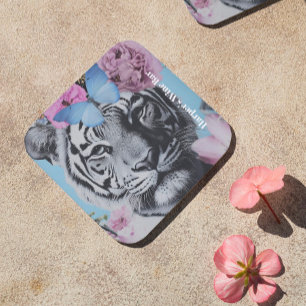 Porta-copo Colagem de Tigre de Arte Pop e Borboletas