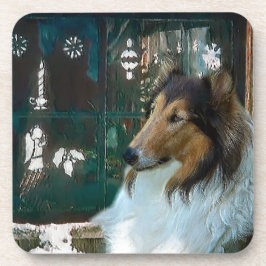 Porta-copo Collie de Natal na Janela