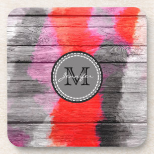 Porta-copo Colores Pintados Monograma de aspecto da madeira #
