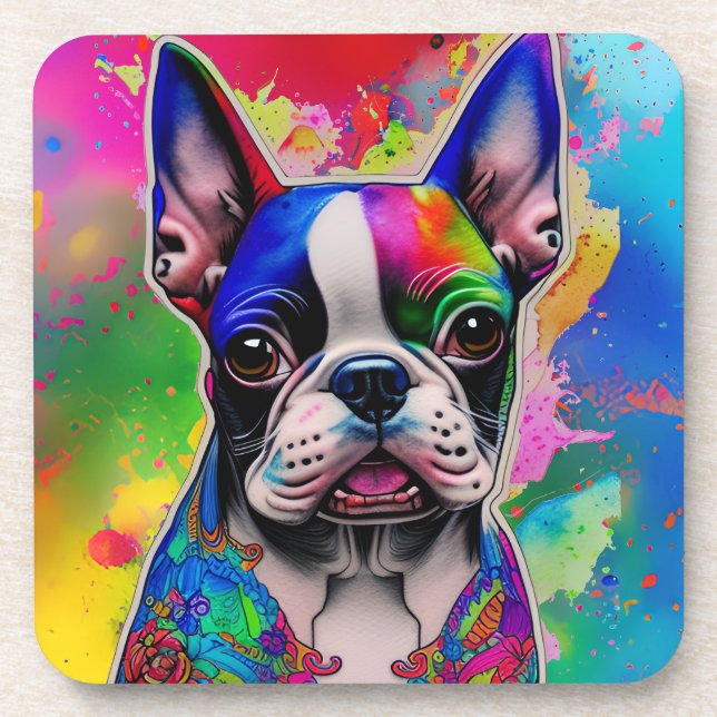 Porta-copo Colorida Boston Terrier Paint Splashes (Frente)