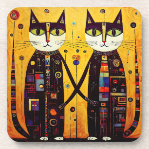 Porta-copo Companheiros Abstratos: Um Conto de Dois Gatos