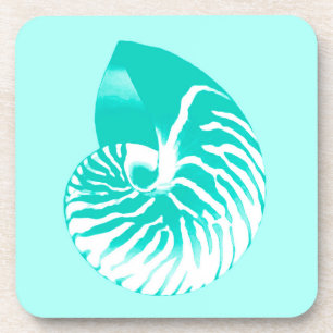 Porta-copo Concha de náutilo - turquesa, aqua e branco