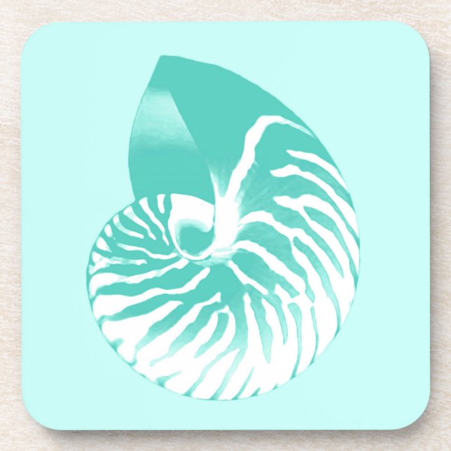 Porta-copo Concha de náutilo - turquesa, aqua e branco (Frente)
