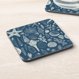 Porta-copo Conchas marítimas em azul escuro