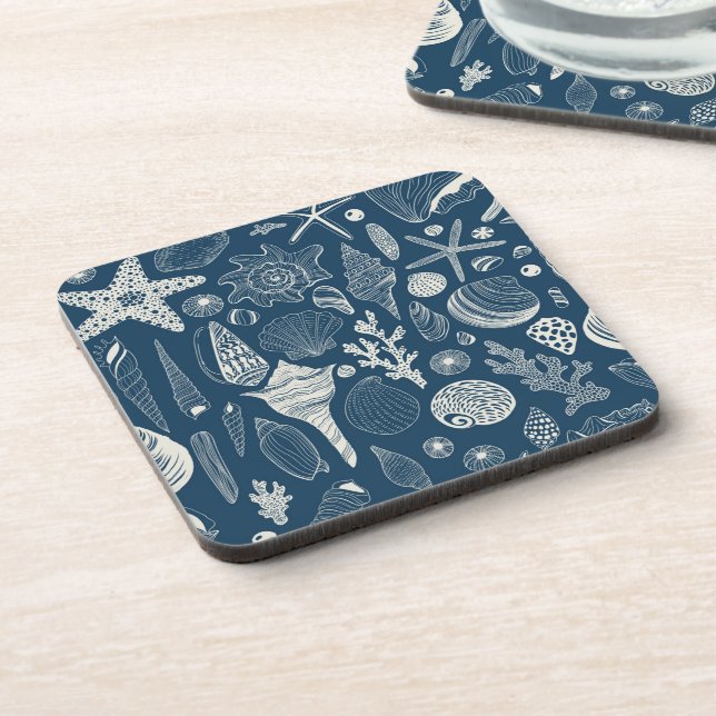 Porta-copo Conchas marítimas em azul escuro (Left Side)