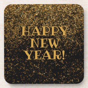 Porta-copo Confetti Dourado, Feliz ano novo negro e Dourado