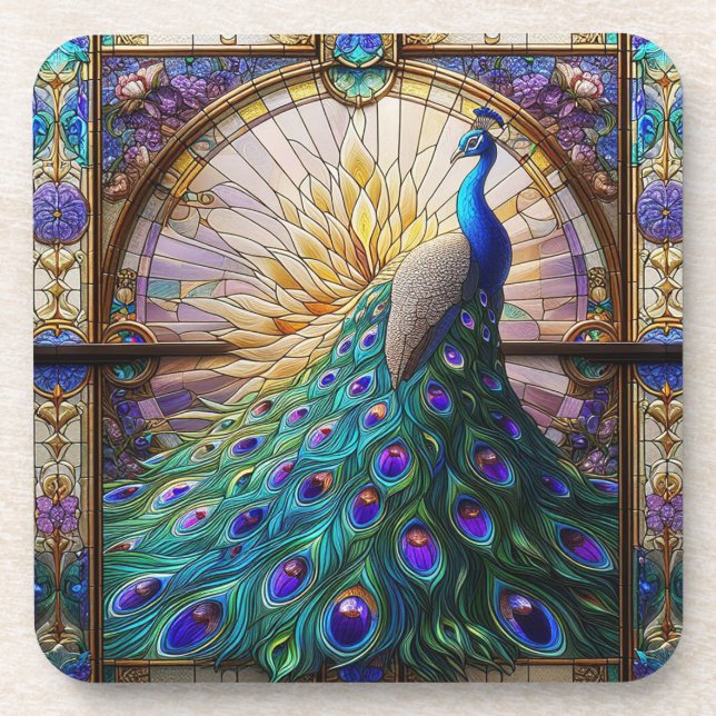 Porta-copo Conjunto de Codificação de Bebidas Peacock Arco-Ír (Frente)