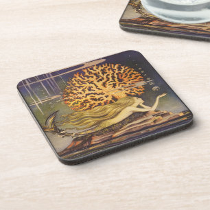 Porta-copo Conto de fadas do vintage, sereia pequena no coral