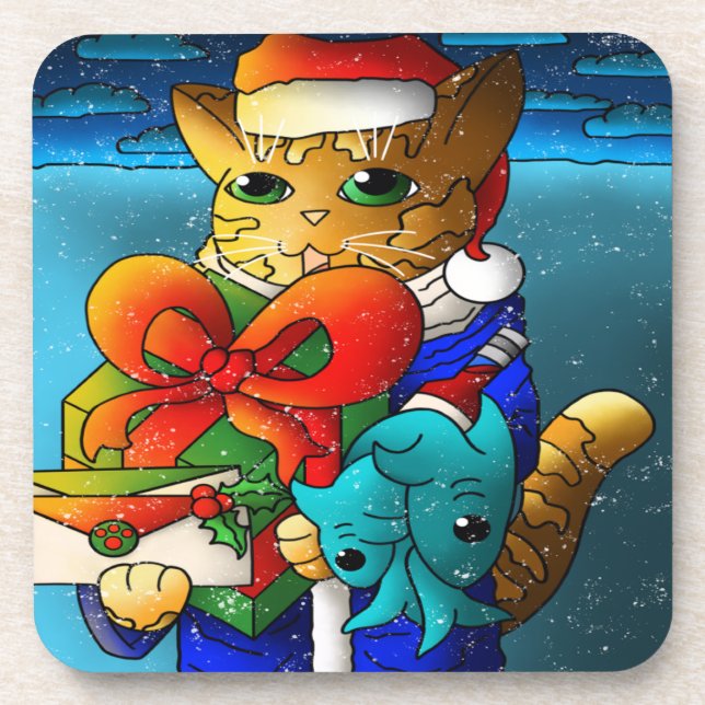 Porta-copo Convidado de Gato de Natal (Frente)