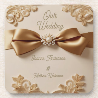 Porta-copo Convite de Casamento com Floral Embutido – Laço de