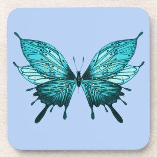 Porta-copo Copo de bebida com Borboleta em Azul Turquesa e Az
