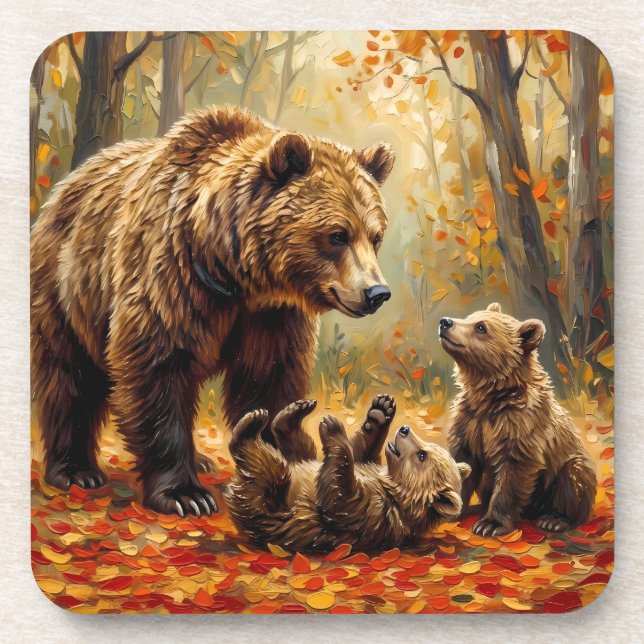 Porta-copo Copo de Bebida Urso Mãe e Filhotes (Frente)