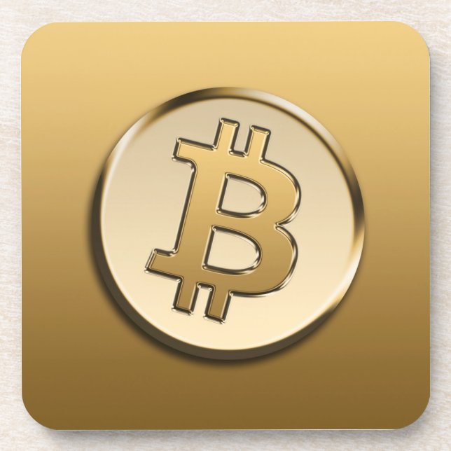 Porta-copo Copo de plástico duro Bitcoin Dourado (Frente)