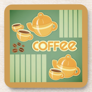 Porta-copo Copos de café, pote do café e feijões de café