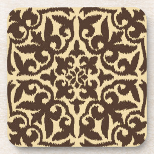 Porta-copo cor damasco de Ikat - Castanho e Tan de Chocolate