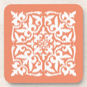 Porta-copo Cor damasco de Ikat - laranja e branco de coral