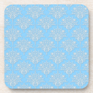 Porta-copo Cor damasco Floral Azul-Pálido e Branco