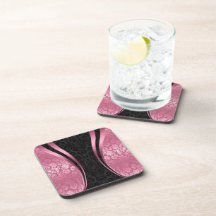 Porta-copo Cor damasco Floral de Vintage Preta e Rosa