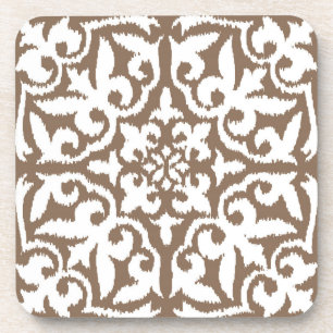 Porta-copo Cor damasco Ikat - Taupe Tan e Branco