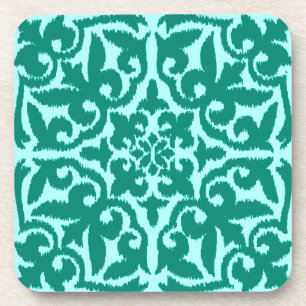 Porta-copo Cor damasco Ikat - Turquesa e Aqua
