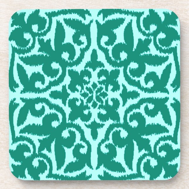 Porta-copo Cor damasco Ikat - Turquesa e Aqua (Frente)