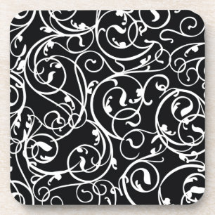 Porta-copo Cor damasco preto e branco elegante do vintage