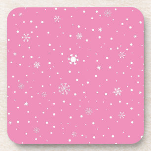 Porta-copo Cor-de-rosa com polkadots brancos e flocos de neve
