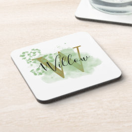 Porta-copo Cor Verde Personalizada e Floral Inicial